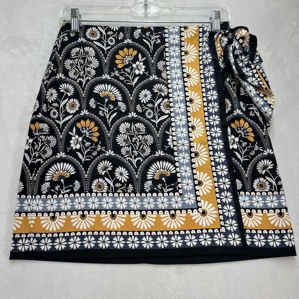 LOFT Satin Skirt Womens Petite 0 Floral Faux Wrap Career Work NEW